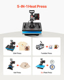 5 in 1 Heat Press Machine 12x15 Inch, 360° Swing Away Shirt Press Machine - Digital Professional Heat Transfer Tshirt Press Machine