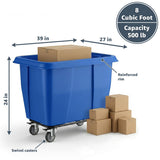 8 Cubic Foot 500 lb. Trash Cube Truck, Blue Commercial Laundry Cart