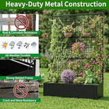 Privacy Planters for Patio – Metal Raised Garden Bed with Trellis and Privacy Screen, 71"×47.2"×16" Planter Box with Drainage Holes for Climbing Plants, Vegetables, and Vines, Outdoor Backyard Black