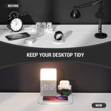 Wireless Charging Station, iPhone 3 in 1 Fast 15W Wireless Charger with Alarm Clock and Night Light, Charging Dock for iPhone 12/13/14/15/16/17 Pro/Pro Max, Samsung, AirPods