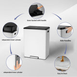 GAOMON Kitchen Dual Trash Can and Recycling Bin, 2 x 8 Gallon Stainless Steel Trash Can, 60 Liter, Removable Inner Bin and Soft Close Lid, Suitable for Home, Office, Business - White
