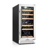 Tylza Mini Fridge 15 Inch Wine Cooler Under Counter, 30 Bottles Dual Zone Wine Fridge with Stainless Steel, Wine Refrigerator Freestanding, Built-in Wine Cellars
