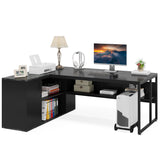 Large Executive Desk with File Cabinet, 71 inch L Shaped Computer Desk Office Desk | Home Office, Black LITTLE TREE
