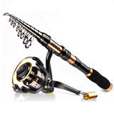 TEDILUVI Carbon Telescopic Fishing Rod Spinning Reel Combo Set with Line Lures Kit Bag for Kids Men Women
