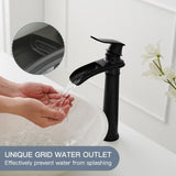 BWE Vessel Sink Faucet Waterfall Matte Black Bathroom Faucets Single Hole Single Handle Bathroom Sink Faucet Tall Vessel Faucet with Pop Up Drain and Water Supply Line
