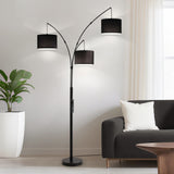 Fansdrick Floor lamp with Remote, 3 Light Arc Floor Lamps for Living Room, 2400LM Tall Standing Floor Lamps with Black Shades, 80" Large Floor Lamp for Bedroom, Office