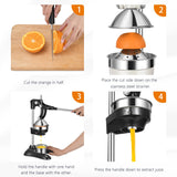 TONGCHANT XXL Cast Iron Juicer Hand-Press for Orange Lemon Lime Pomegranate Grapefruit Citrus with Dual Pattern & Stainless Steel Cup, Heavy-Duty Manual Juicer for Large fruits, Black
