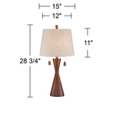 360 Lighting Omar Modern Table Lamp 28 3/4" Tall Warm Brown Wood Hourglass Oatmeal Fabric Tapered Drum Shade for Bedroom Living Room House Home Bedside Nightstand Office Entryway Kids Family