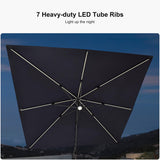 PURPLE LEAF Cantilever Patio Umbrella 10' x 10' with Solar LED Light, Navy