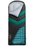 Rangland Sleeping Bag with Built-in Pad (AirPack Sleeper) - All-in-One Inflatable Sleeping Pad and Zip-Up Blanket for Camping with Built-in Foot Pump (Black/Green) 80"×30"