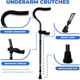 in-Motion Pro Crutches | Foldable Crutches| Crutches for Adults with Ergonomic Handles | Spring Assist Technology | Articulating Tips | Size Tall (5'10" - 7'1") | Charcoal Grey