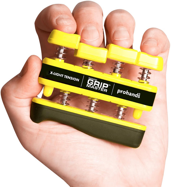 Prohands Gripmaster Hand Exerciser, Finger Exerciser (Hand Grip Strengthener), Spring-Loaded, Finger-Piston System, Isolate and Exercise Each Finger, (3 lb X-Light Tension, Yellow-Gripmaster) Prohands