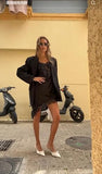 Women's Satin Lace Dress Asymmetric Cocktail Mini Dress Layering Essentials Elegant Dresses Date Night Outfits(Black,L)