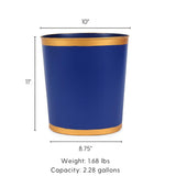 Jaye's Studio Decorative Waste Basket for Bathroom Trash Can Wastebasket, Oval Metal Trash Bin for Bedroom, Office, Blue Garbage Can for Dorm, Blue Trash Can Gold Office Decor, 12" x 10" x 8"
