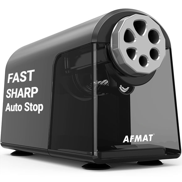 Heavy Duty Electric Pencil Sharpener, 6 Holes, AFMAT Classroom Pencil Sharpener for 6-11mm Pencils, Auto Stop, Gray AFMAT