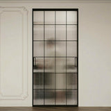 40" x 87" Fluted Glass Barn Door, Concealed Sliding Barn Door with Soft Close, Waterproof Modern Sliding Door for Bathroom/Kitchen Privacy, 5/16"(8mm) Tempered Glass, Fits 28"-36"W x 72"-85"H, Black