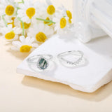 925 Sterling SilverNatural Moss Agate Engagement Ring Set 1.25ct Green Stone 18k gold Pear Cut Natural Moss Agate Ring Set for Women 10k gold Natural Moss Agate Ring Set