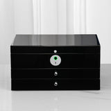 SYENS Jewelry Box with Fingerprint Lock, Black Wood Piano Lacquer Jewellery Organizer Storage Box with Drawer, 3-layer Full Lockable, for Women or Men's gift