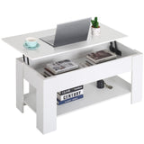 Dlewmsyic Lift-Top Coffee Table, 39.4" Height Adjustable Wood Coffee Table with Hidden Compartment and Lower Storage Shelf for Living Room(White)
