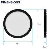 LUXRITE 9 Inch LED Flush Mount Ceiling Light, LED Surface Mount, 5CCT 2700K-5000K, 1500 Lumens, CRI90, 110° Beam Angle, 18 Watt, Dimmable, Wet Rated & UL Listed, Round Slim + Black Trim (6 Pack)