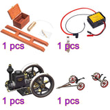 MechPuConToy Hit and Miss Engine Kit That Runs, HM-01 KIT Engine Model + Metal 4-SWheel Steering Flatbed Transport Cart + Accessory Triad + (CDI Igniter + Spark Plug) Kit