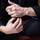 Oseew Personalized Mens emerald ring gold Emerald ring for men Engagement Rings For Mens Emerald Ring Men 14K Gold(white gold