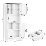 Bigbiglife Farmhouse Kitchen Pantry Cabinet with LED Lights and Power Strip, Tall Kitchen Storage Cabinet, Kitchen Hutch with Microwave Stand & Barn Doors and Drawers for Dining Room (White)