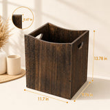 Vrisa Wood Trash Can 5.3 Gallon Office Wastebasket Farmhouse Rectangular Garbage Can with Built-in Handles Small Trash Can for Bedroom Office Kitchen Bathroom Under Desk Large Storage