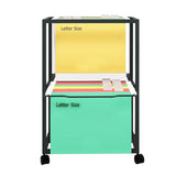 PUNCIA 2 Tiers Metal Rolling File Carts with Wheels Hanging Files for Letter Size Movable Pull-Out File Folder Rack Drawer File Cabinet