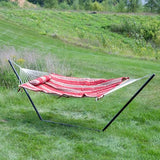 Sunnydaze Rope Hammock with Stand for Outside- 275-Pound Capacity - Includes 12-Foot Hammock Stand, Spreader Bar, Pad, and Pillow - Green Stripe