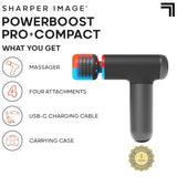 Sharper Image® Powerboost® Pro+ Hot & Cold Compact Deep Tissue Massage Gun - 6 Speed, 4 Attachments, Travel Case| Soothing Heat & Cold Therapy| Portable Lightweight Full Body Shoulder & Back Massager