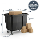 8 Cubic Foot 500 lb. Trash Cube Truck, Black Commercial Laundry Cart, Construction Trash Recycling Trolley, Industrial Garbage Wagon Transportation, Rolling Waste Bin
