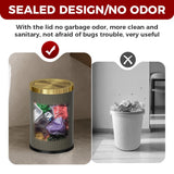 LEASYLIFE 9L/2.3GAL Bathroom Trash Cans Gold,Brush Brass Trash Can with Lid,Gold Trash Can for Bathroom,Bedroom, Powder Room,Office,Laundry Room (9L-Gery)
