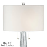 Possini Euro Design Miriam Modern Table Lamps 28.5" Tall Set of 2 Light Sky Blue Fluted Glass with Swirl Pattern White Drum Shade for Living Room Bedroom Bedside Nightstand Office Family