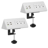 Nightstand Edge Mount Power Strip with USB-C Ports Tabletop Surge Protector Desk Clamp Power Sockets with 3 AC Outlets &4 Fast Charging USB Ports for Home Office Hotel and Dormitory (White(2-Pack))