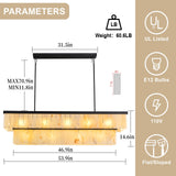 CEENWE Rectangle Alabaster Chandelier, L54 Linear Chandeliers Over Table Pendant Light Modern Mrable Rectangular Chandelier for Kitchen Island Dining Room Living Room 2-Tier Black(Include 16 Bulbs)
