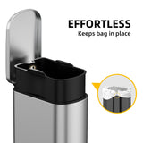 WFRWFR 2.6 Gal Bathroom Trash Can with Soft Close Stay Open Lid, Small Rectangular 10L Stainless Steel Waste bin for Narrow Space, Waterproof, Matte Silver