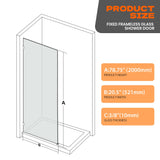 Bathroom Shower Door 20.5" W x 78.75" H, Frameless Fixed 3/8" (10mm) Thick Clear Tempered Glass Door Panel, Matte Black Clamp Hardware