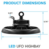 LUXRITE 100/120/150W UFO High Bay LED Shop Lights, Up to 22500 Lumens, 3CCT 3500K-5000K, 5FT Hardwire Cable, Surge Protected, IP65, 120-277V, UL - Warehouse Gym Factory Commercial Lighting 2-Pack