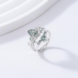 Oseew Natural Moss Agate Ring for Women 2CT Pear Cut 2 Pieces Engagement Ring Set 10K/14K/18K Solid Gold/Sterling Silve Personalized Wedding Leaf Vintage Bridal Promise Ring for Women