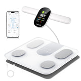 YINOLIFE Smart Scale for Body Weight, 8 Electrode Bathroom Scale for Weight Fat BMI Muscle Mass, 28 Full Body Composition Analyzer, Accurate Weight Scale, Rechargeable, 400 lbs, White