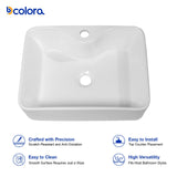 Dcolora 19 In. White Vessel Sink for Bathroom, Rectangular Above Counter Porcelain Ceramic Sink with Gold Accessories, 15"D x 19"W x 5"H #DC-SFDOE00087