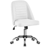 Mid Back PU Leather Armless Desk Office Chair, Modern Vanity Chair with Rolling Wheels