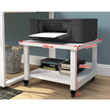 2 Tier White Printer Table with Wheels Wood Office Printer Stand & Cabinet for Home Ideal for Scanners & All in One Printers Space Saving Design