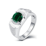 Oseew Created Emerald Ring for Men Round Emerald Gemstone Engagement Ring Promise Ring for Him Men’s Fine jewel for Him Husband Anniversary