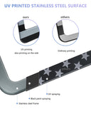 BGGTMO American Flag License Plate Frames- Black Stainless Steel Car Tag Holder Printed with USA Flag Pattern, 2 Hole 2 Pack with Screws Caps Decals for Front Rear
