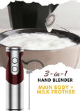 MegaWise 3-in-1 Hand Blender Set with Variable Speed Control, 400W Immersion Blender - Includes Whisk, Milk Frother, Chopper, and Beaker for Smoothies, Soups, and Baby Food (RED)