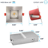LUXRITE 6-Pack 4 Inch Square LED Recessed Lights with J-Box, 5CCT 2700K-5000K, 2 Hour Fire Rating, 15 Watts, 1000 Lumens, 60° Spotlight, Dimmable, IC Rated, Wet Rated, ETL - Brushed Nickel