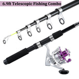 Tripquips Fishing Pole Combo, 6.9ft 2Pcs Telescopic Rods Set, Collapsible Fishing Rods, 2PCS Spinning Reel Set with Carrier Bag Freshwater Fishing Rod and Reel Combos Kits(Blue and Purple)