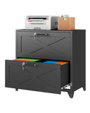 LISSIMO Farmhouse File Cabinet with Lock, Lateral File Cabinet with 2 Large Drawer for Letter/Legal/A4 Hanging Files,File Storage Cabinets Printer Stand for Home Office School, Black